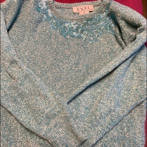 RAOUL Vintage 80s beaded suit in aqua. Beading embellishments sparkle. Snazzy. - Picture 10 of 15